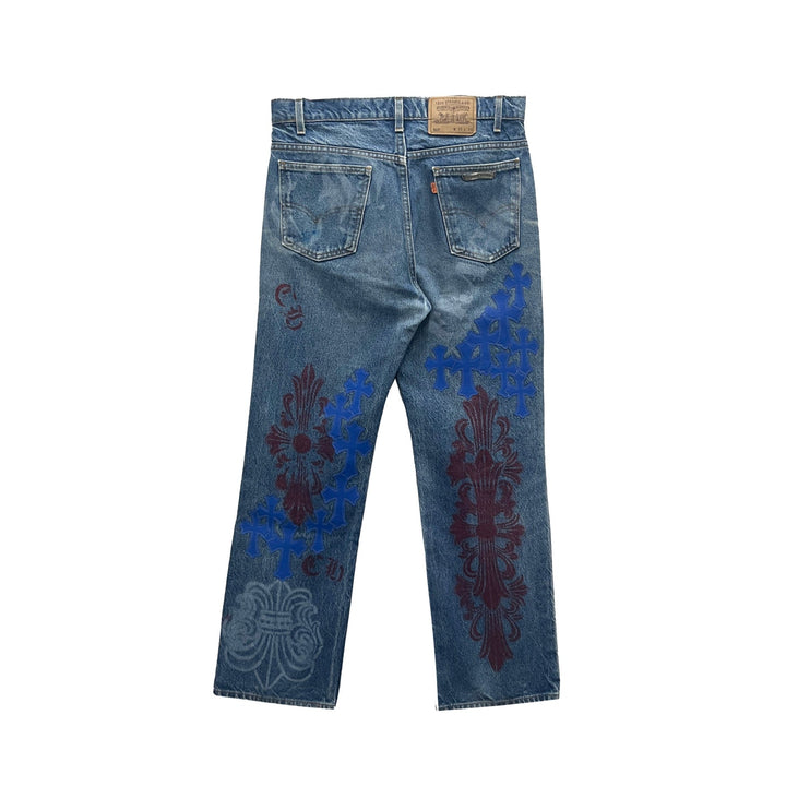 Chrome Hearts Extremely Rare Blue Cross Patch Spraypainted Jeans - SHENGLI ROAD MARKET