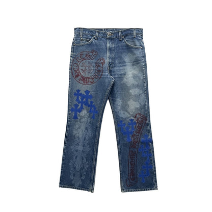 Chrome Hearts Extremely Rare Blue Patches Spraypainted Jeans - SHENGLI ROAD MARKET