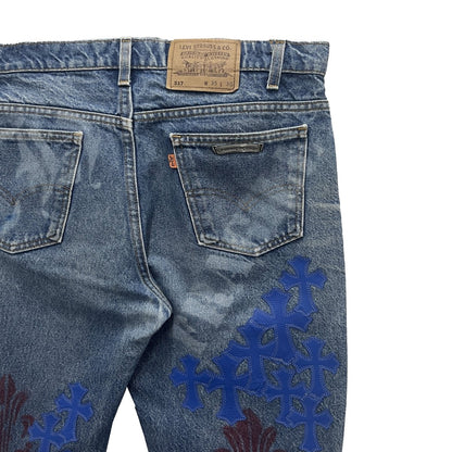 Chrome Hearts Extremely Rare Blue Patches Spraypainted Jeans - SHENGLI ROAD MARKET