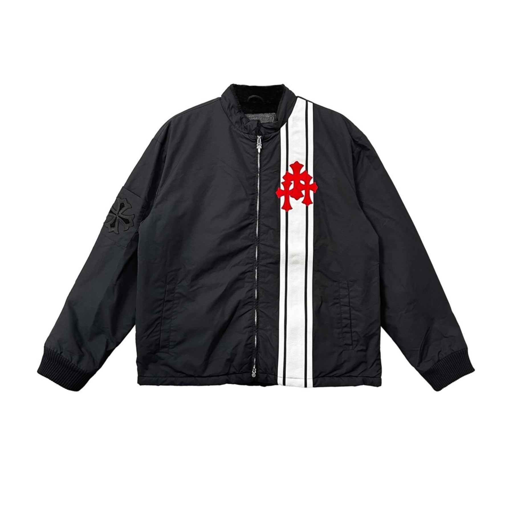 Chrome Hearts Faux Fur Lined Red Triple Cross Patch Jacket