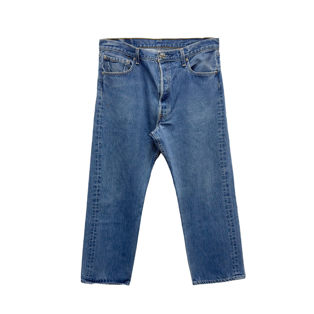 Chrome Hearts F&F Purple Leather Cross Patch Jeans - SHENGLI ROAD MARKET