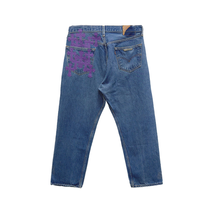 Chrome Hearts F&F Purple Leather Cross Patch Jeans - SHENGLI ROAD MARKET
