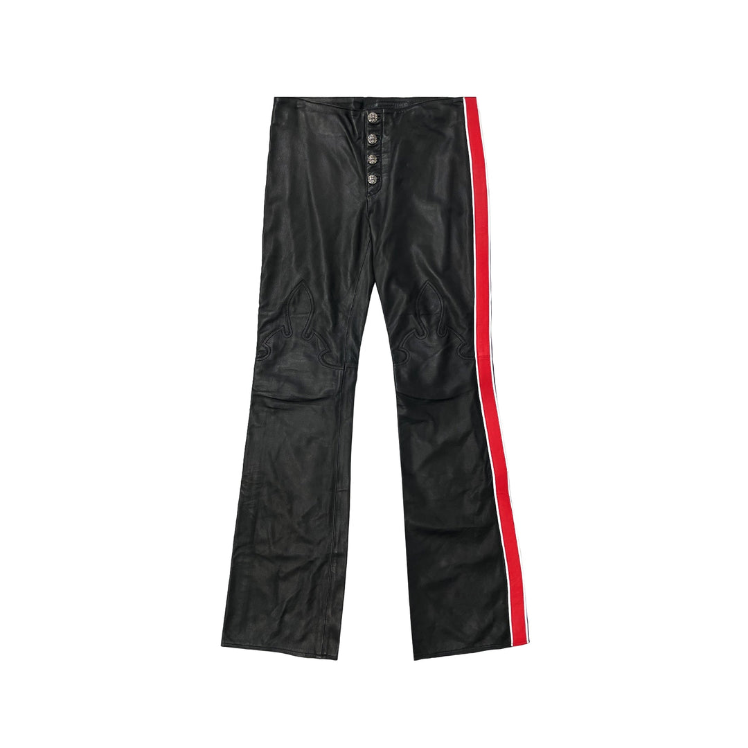 Chrome Hearts Flame Knee Red Stripe Leather Pants - SHENGLI ROAD MARKET