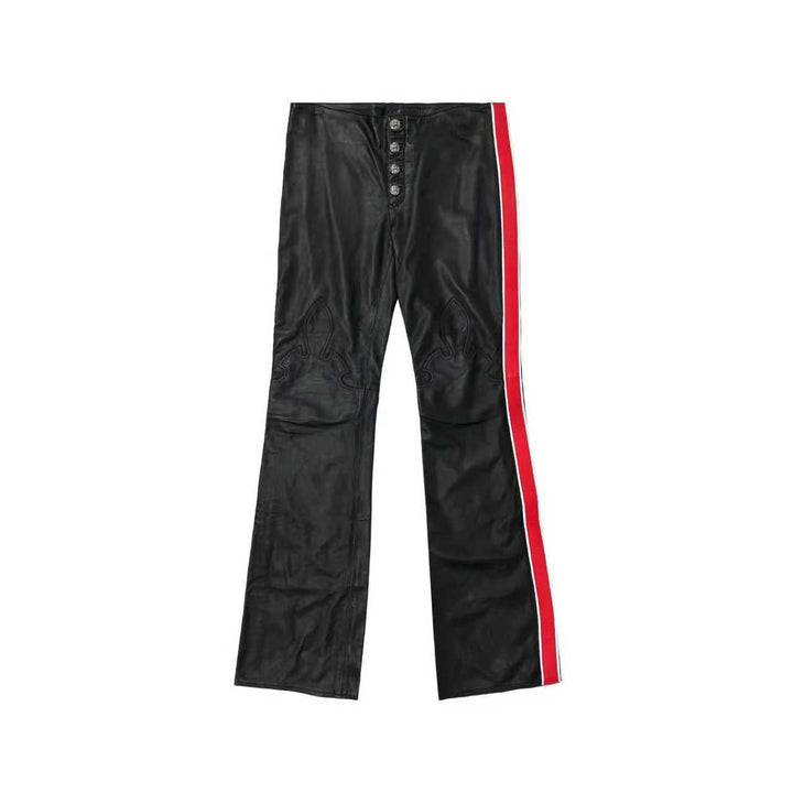 Chrome Hearts Flame Knee Red Stripe Leather Pants - SHENGLI ROAD MARKET