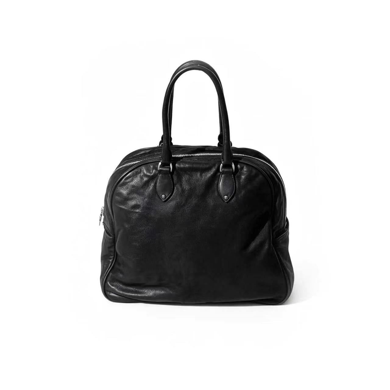 Chrome Hearts ブラックレザーバッグ Chrome Hearts Flare Patch Destroy Leather Black Gym Bag - SRM