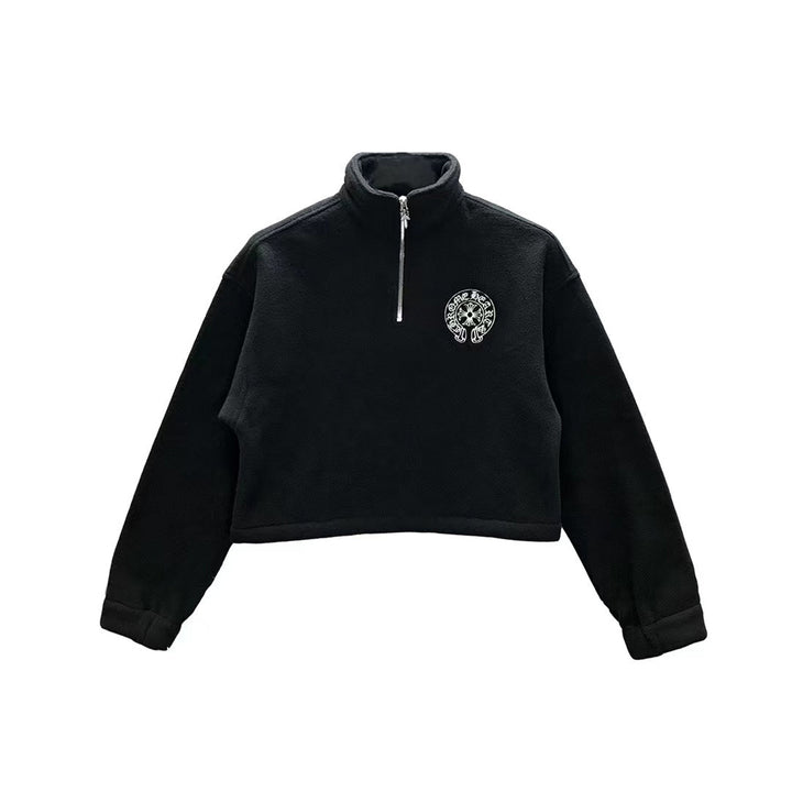 Chrome Hearts Fleece Horseshoe Logo Half Zip Cropped Sweatshirt - SHENGLI ROAD MARKET