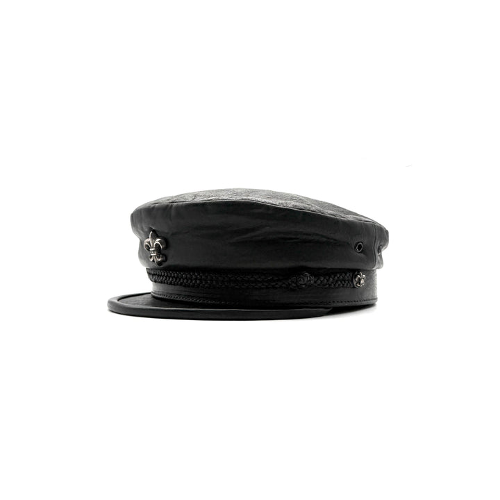 Chrome Hearts Fleur Black Leather Beret - SHENGLI ROAD MARKET