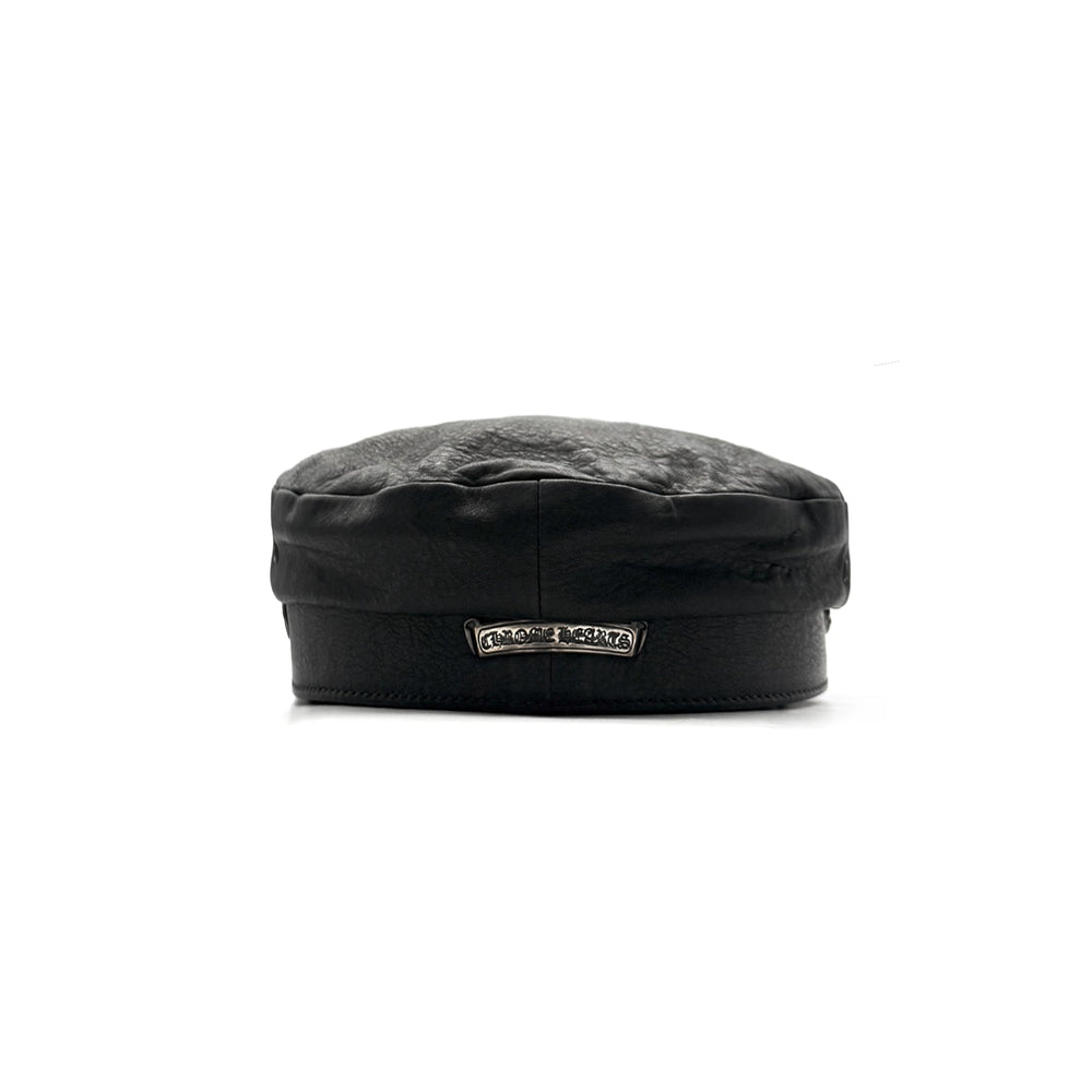 Chrome Hearts Fleur Black Leather Beret - SHENGLI ROAD MARKET