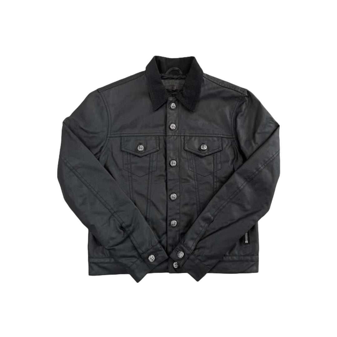 Chrome Hearts Fleur Black Wax Leather Shirt Jacket - SHENGLI ROAD MARKET