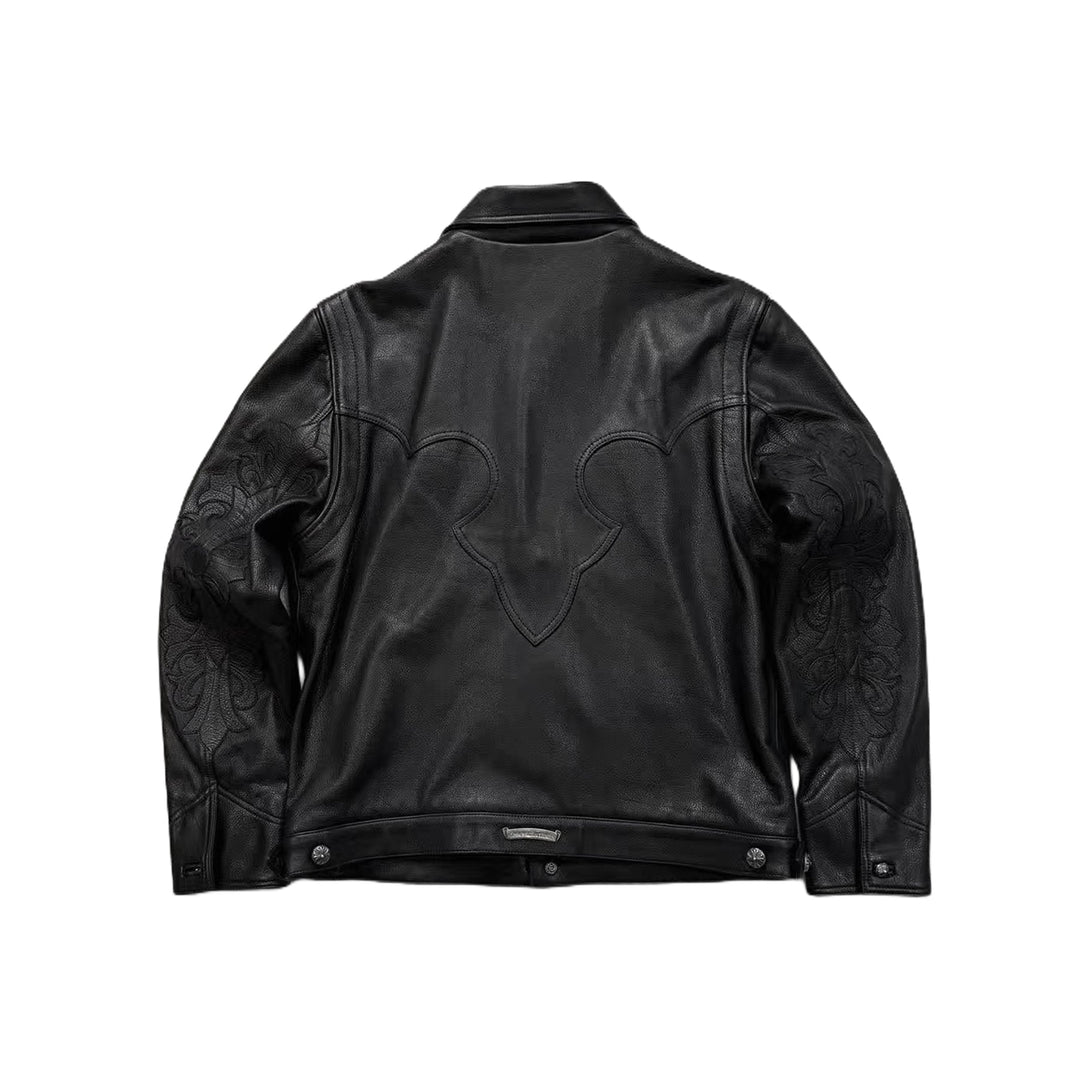 Chrome Hearts Floral Cross Patch Western Leather Jacket - SHENGLI ROAD MARKET