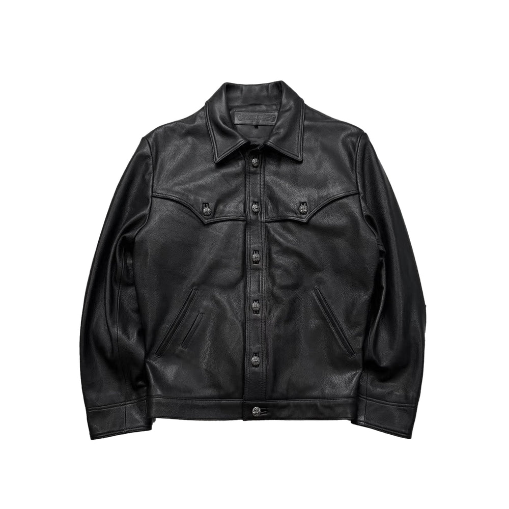 Chrome Hearts Floral Cross Patch Western Leather Jacket - SHENGLI ROAD MARKET