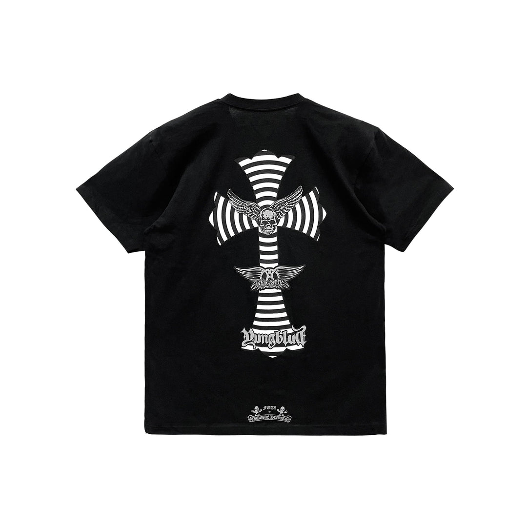 Chrome Hearts Foti Yungblud Aerosmith Cross Black Short Sleeve T-Shirt Tee - SHENGLI ROAD MARKET