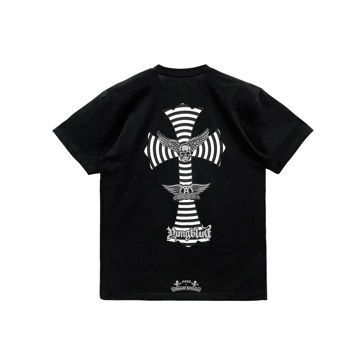 Chrome Hearts Foti Yungblud Aerosmith Cross Black Short Sleeve T-Shirt Tee - SHENGLI ROAD MARKET
