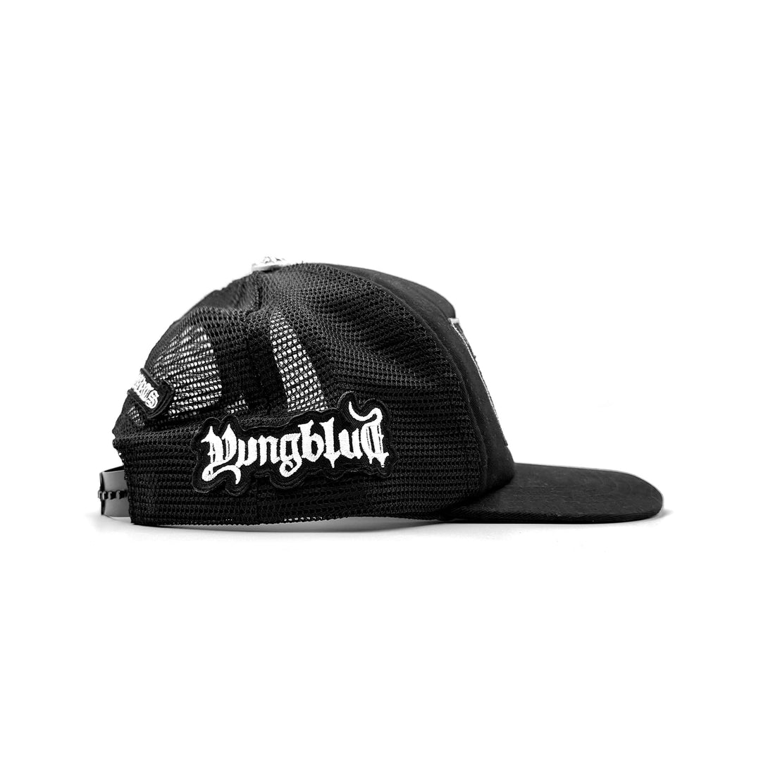 Chrome Hearts Foti Yungblud Aerosmith Embroidered Patch Black Trucker Cap - SHENGLI ROAD MARKET