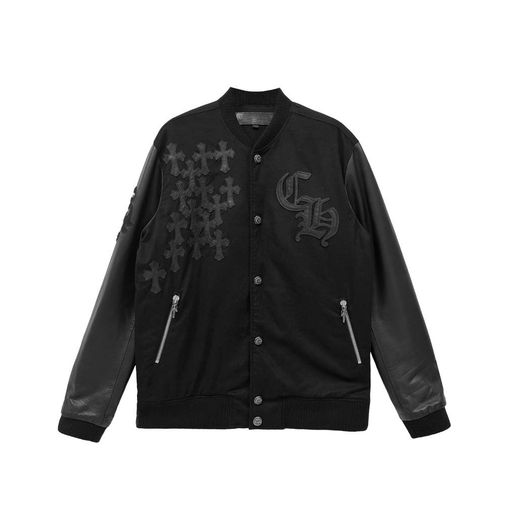 Chrome Hearts フルクロス レザースリーブ バーシティ ジャケット