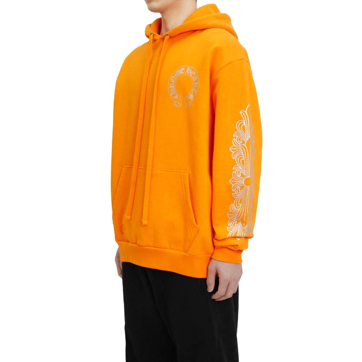 Chrome Hearts Glitter Horseshoe Logo Orange Hoodie - SHENGLI ROAD MARKET