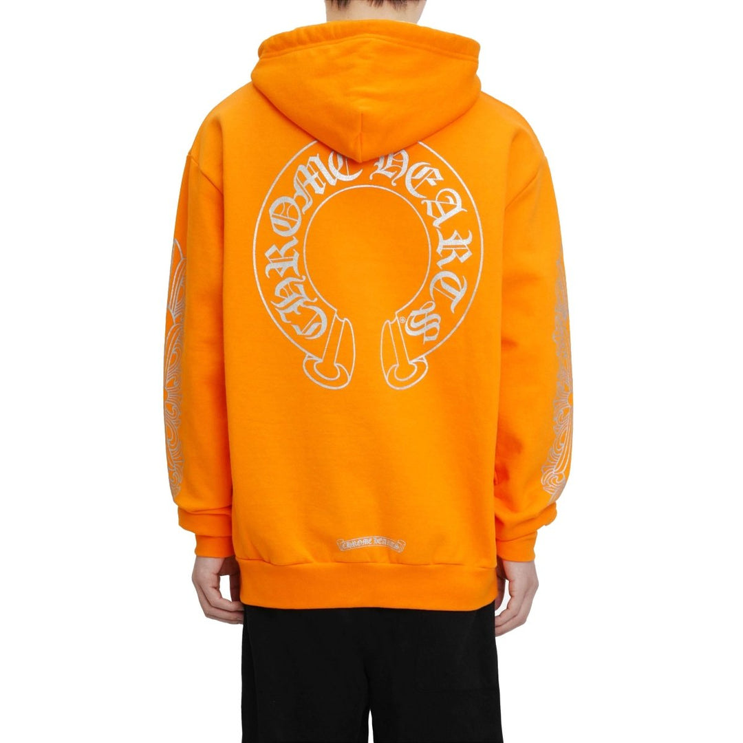 Chrome Hearts Glitter Horseshoe Logo Orange Hoodie - SHENGLI ROAD MARKET