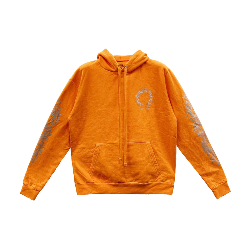 Chrome Hearts Glitter Horseshoe Logo Orange Hoodie - SHENGLI ROAD MARKET