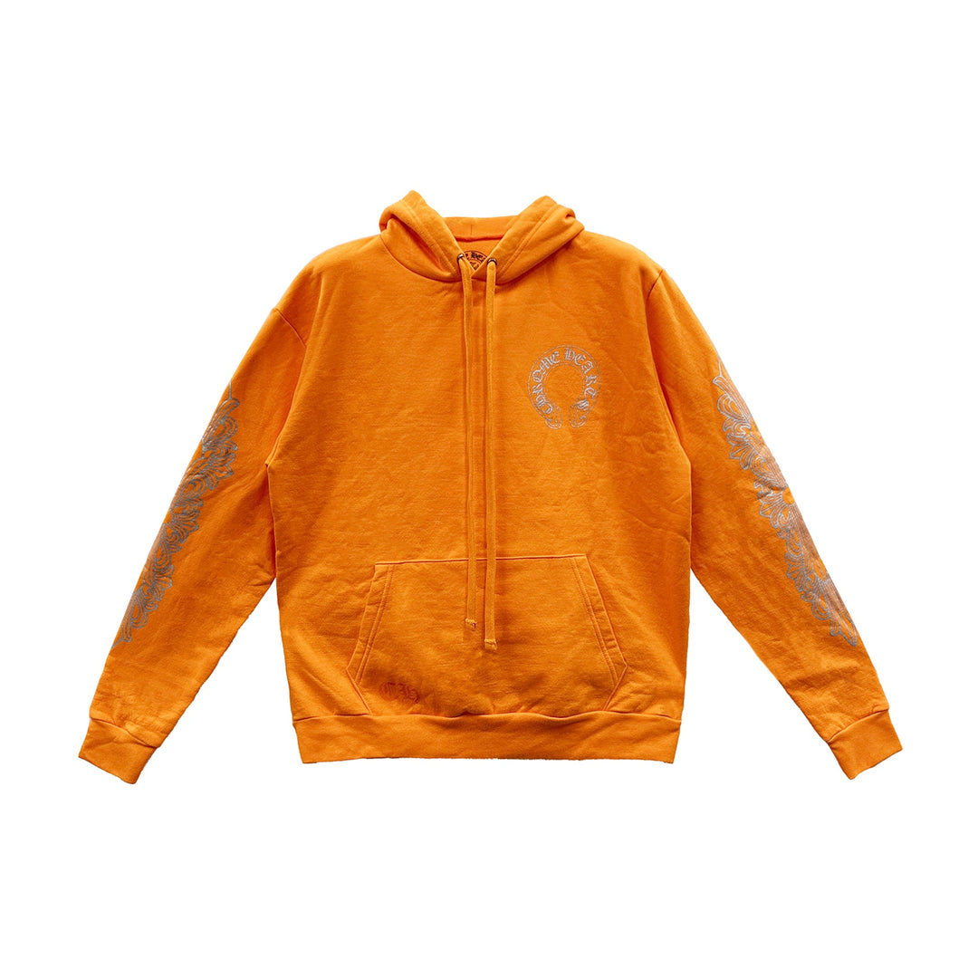 Chrome Hearts Glitter Horseshoe Logo Orange Hoodie - SHENGLI ROAD MARKET
