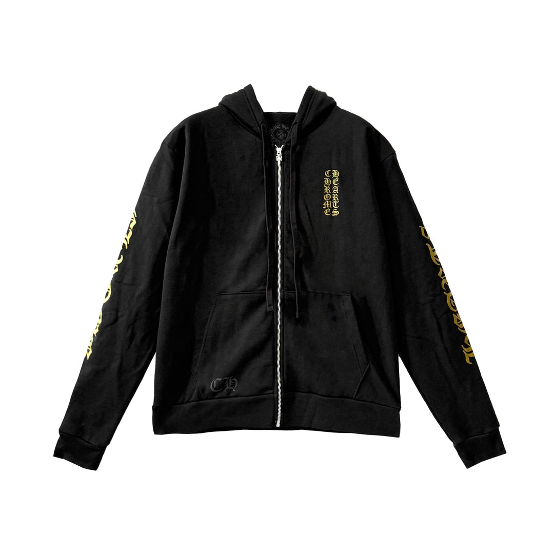 Chrome Hearts Gold Script Black Zip Up Hoodie - SHENGLI ROAD MARKET