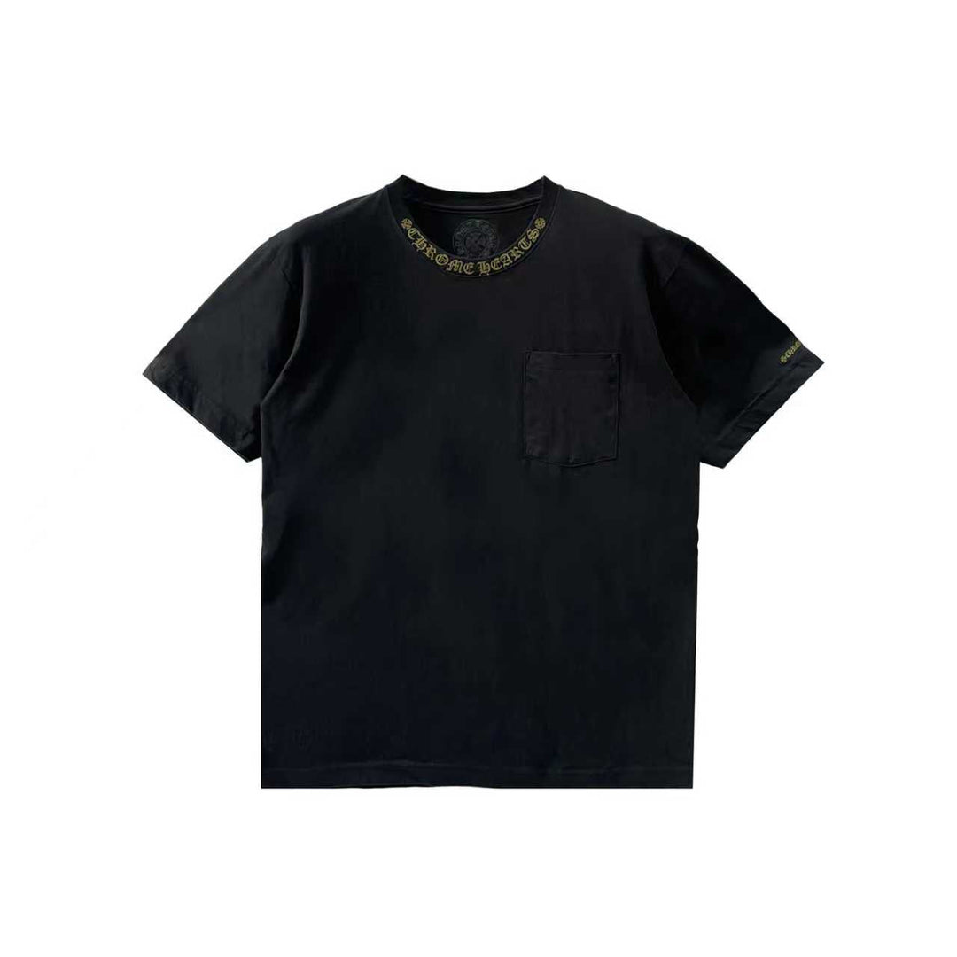Chrome Hearts Gold Script Neck Pocket Short Sleeve T-Shirt - SHENGLI ROAD MARKET
