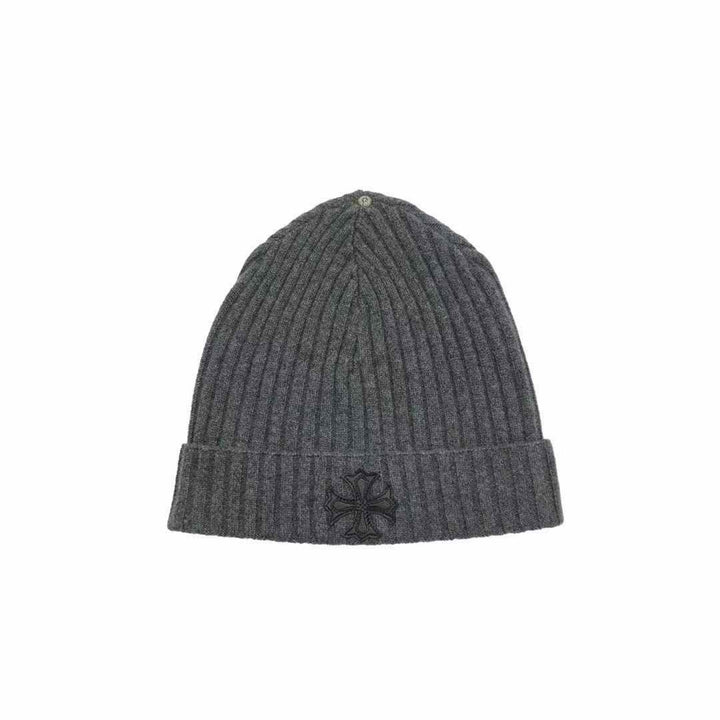 Chrome Hearts Gray Cashmere Leather Cross Beanie - SHENGLI ROAD MARKET