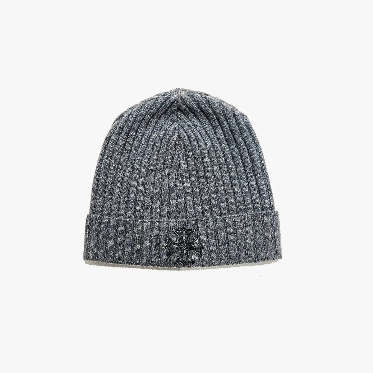 Chrome Hearts Gray Cashmere Leather Cross Beanie - SHENGLI ROAD MARKET