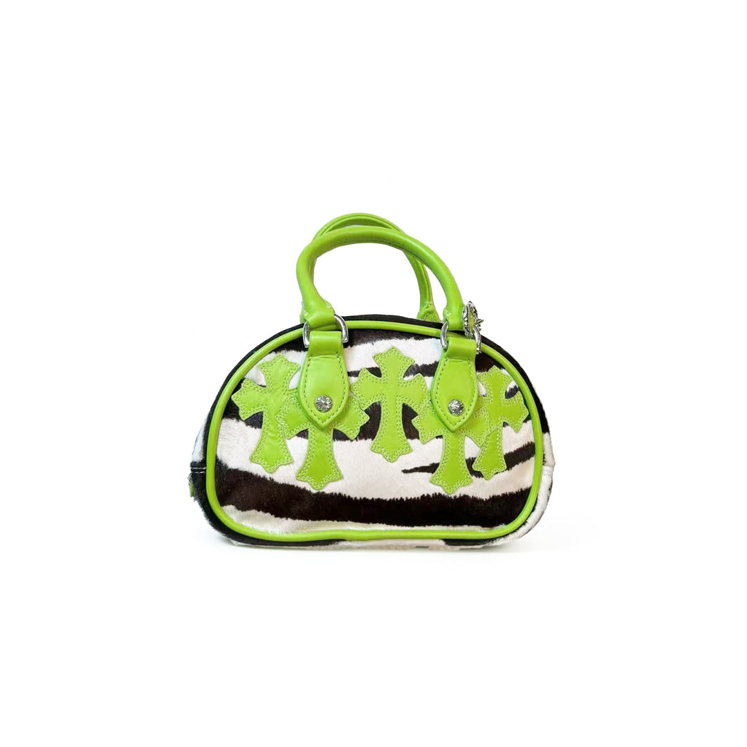 Chrome Hearts Green Cross Patch Zebra Pony Hair Mini Gym Bag - SHENGLI ROAD MARKET