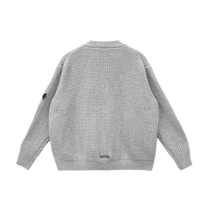 Chrome Hearts Grey Cashmere Waffle Thermal Cross Patch Cardigan Sweater - SHENGLI ROAD MARKET