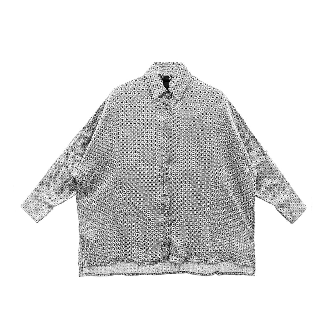 Chrome Hearts Grey Tonal Monogram Cross Pattern Silk Baggy Bat-Sleeved Shirts - SHENGLI ROAD MARKET