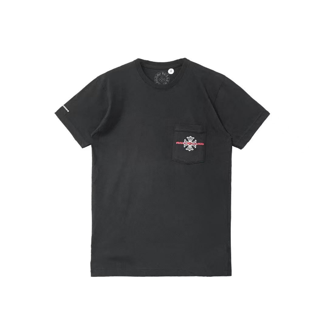 Chrome Hearts 건 앤 로지스 블랙 크로스 로고 반소매 티셔츠
