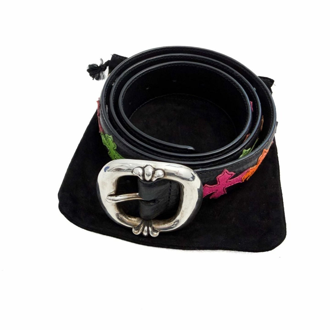Chrome Hearts Gunslinger Multicolor Cross Patch Leather Belt with Silver Buckle - SHENGLI ROAD MARKET