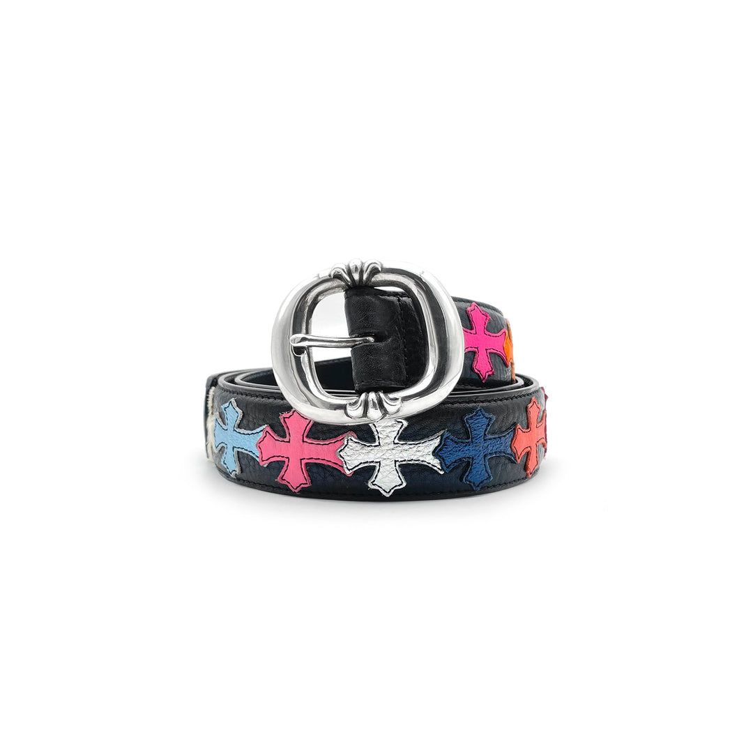 Chrome Hearts Gunslinger Multicolor Cross Patch Leather Belt with Silver Buckle - SHENGLI ROAD MARKET