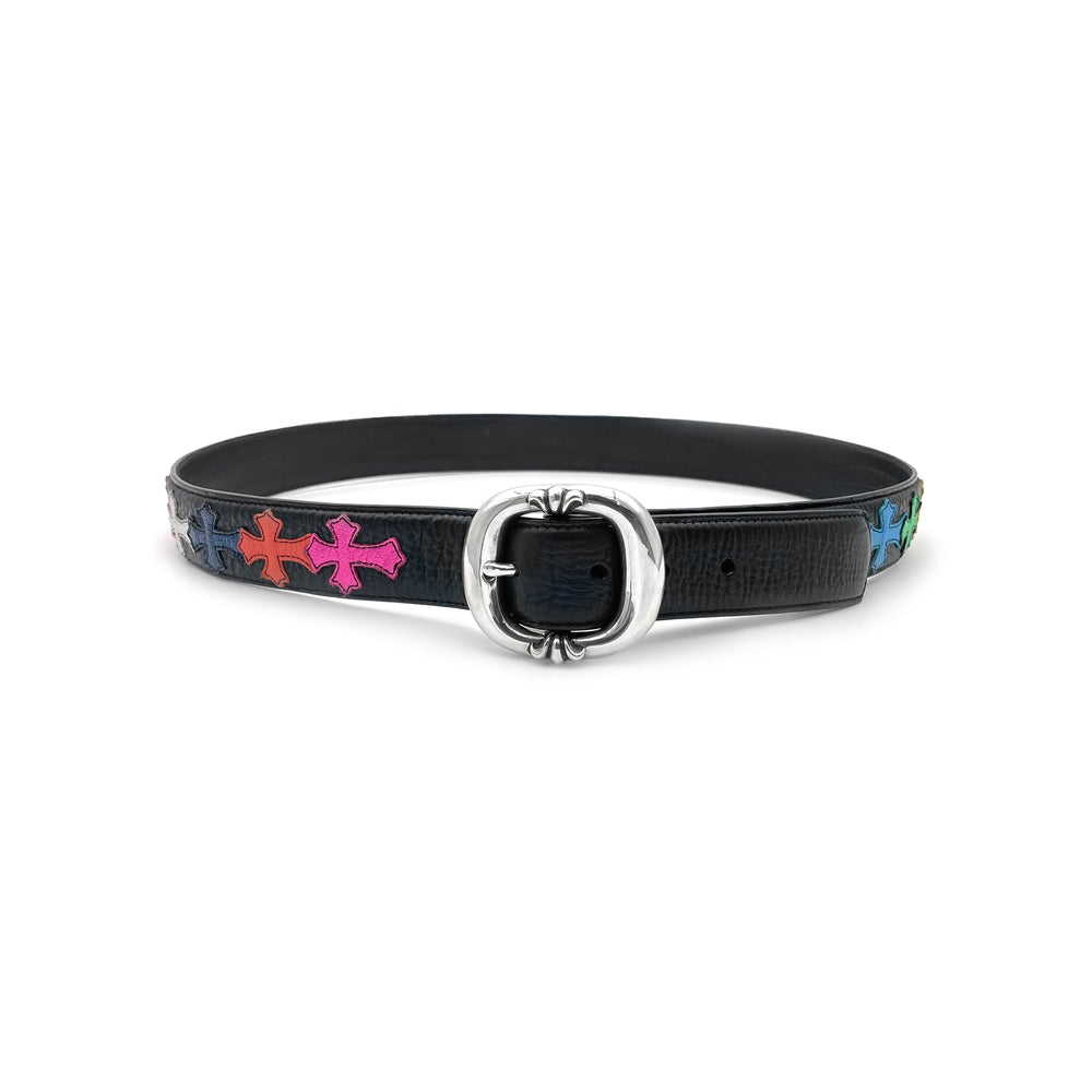 Chrome Hearts Gunslinger Multicolor Cross Patch Leather Belt with Silver Buckle - SHENGLI ROAD MARKET