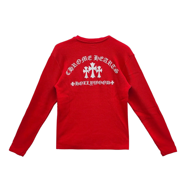 Chrome Hearts Henley Embroidered Thermal Red T-Shirt Tee - SHENGLI ROAD MARKET