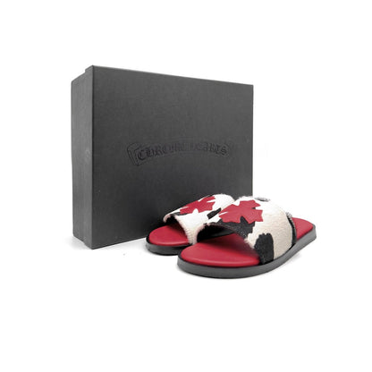 Chrome Hearts Horsehair Cow Stripe Red Cross Patch Slippers - SHENGLI ROAD MARKET