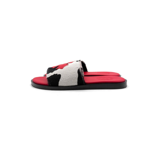 Chrome Hearts Horsehair Cow Stripe Red Cross Patch Slippers - SHENGLI ROAD MARKET