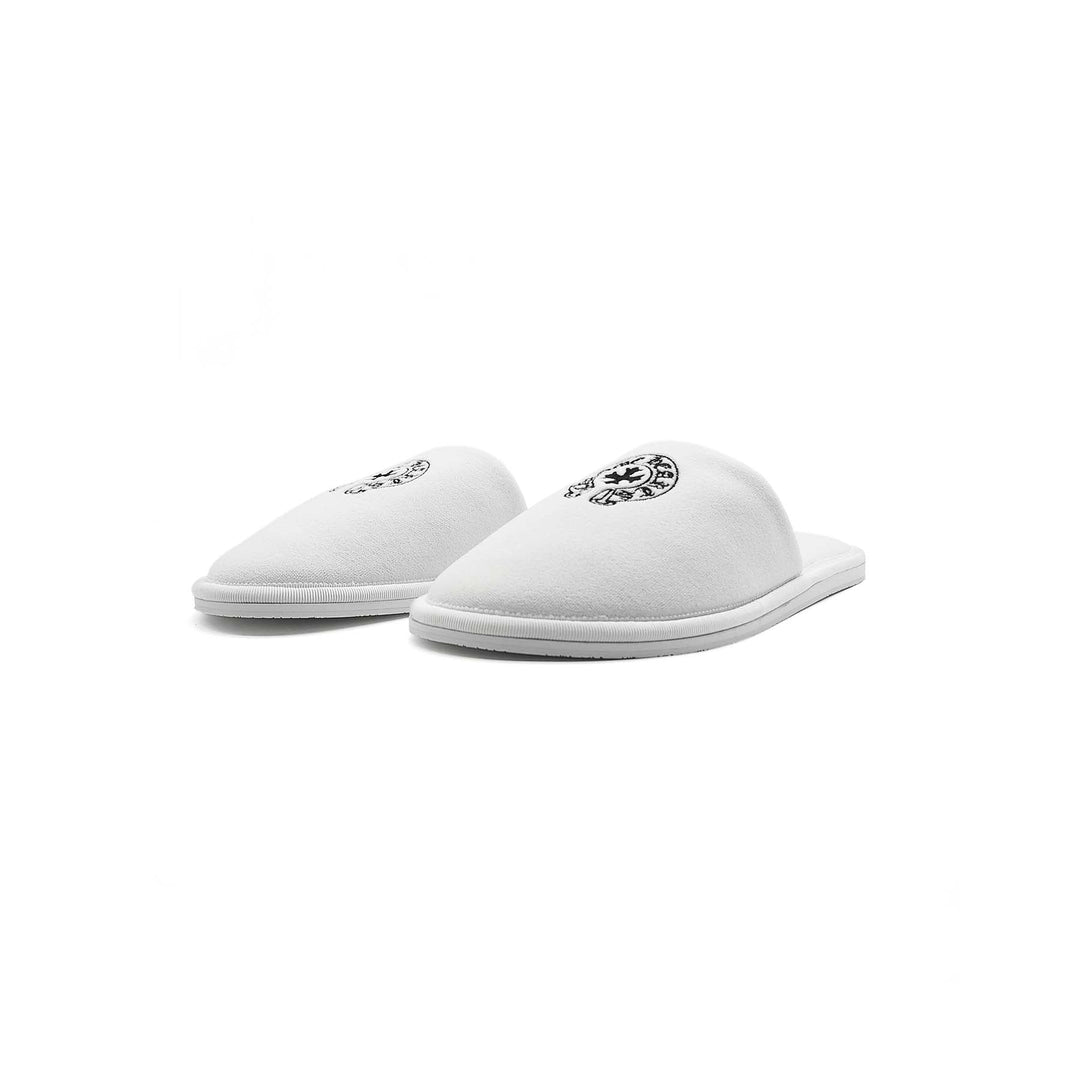 Chrome Hearts Horseshoe Embroidered White Slippers - SHENGLI ROAD MARKET