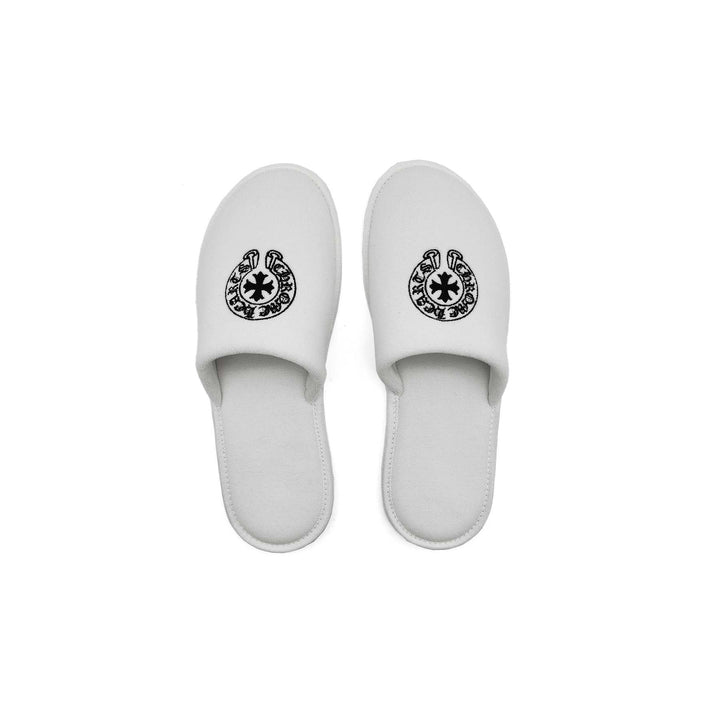 Chrome Hearts Horseshoe Embroidered White Slippers - SHENGLI ROAD MARKET