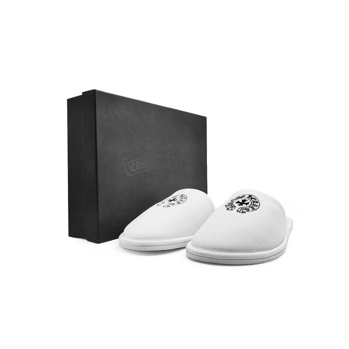 Chrome Hearts Horseshoe Embroidered White Slippers - SHENGLI ROAD MARKET
