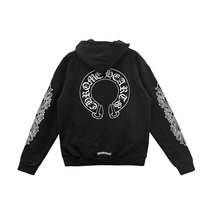 Chrome Hearts Horseshoe Floral Sleeve Fleece Zip Up Hoodie - SHENGLI ROAD MARKET