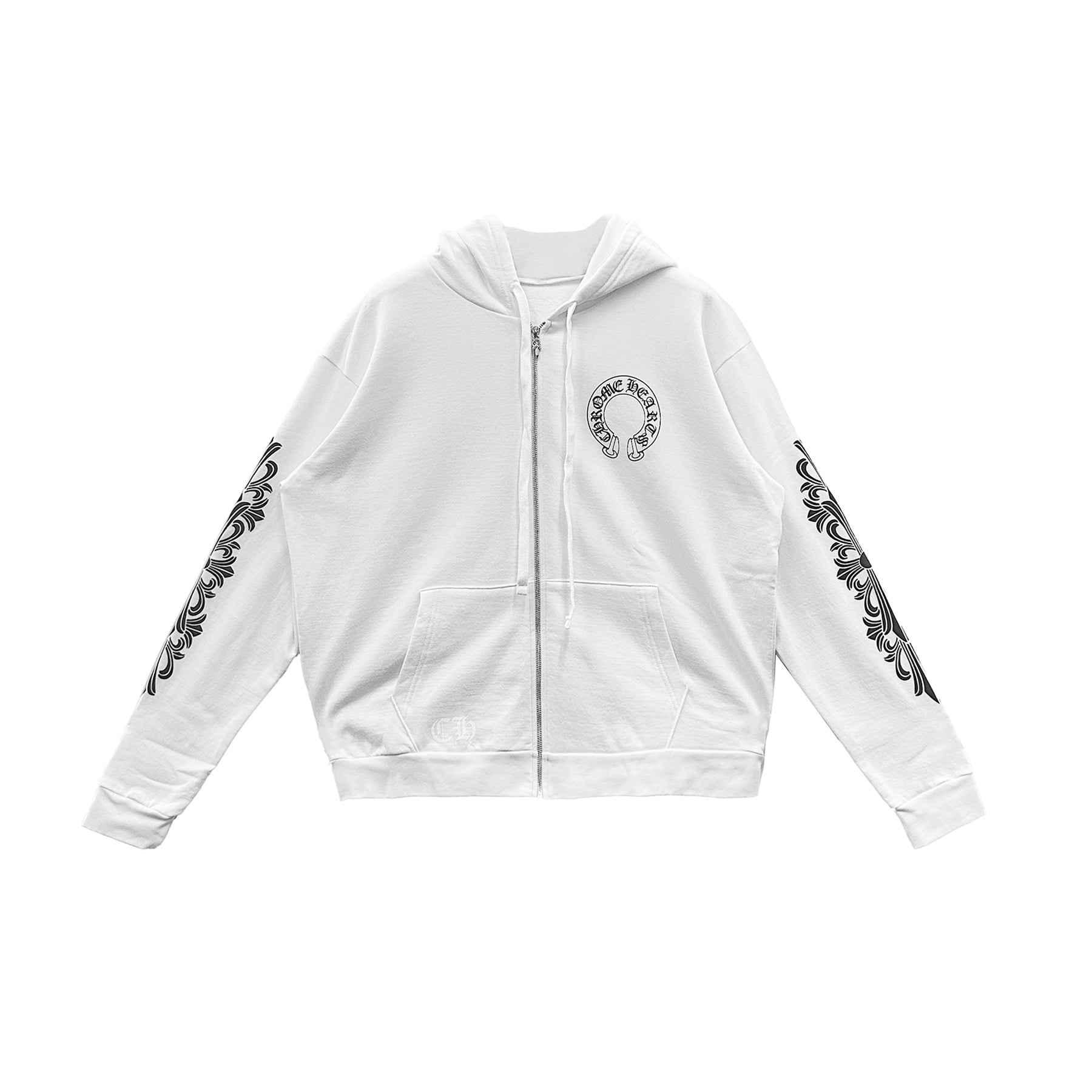 Chrome Hearts Horseshoe Floral Sleeve Fleece Zip Up Hoodie - SRM