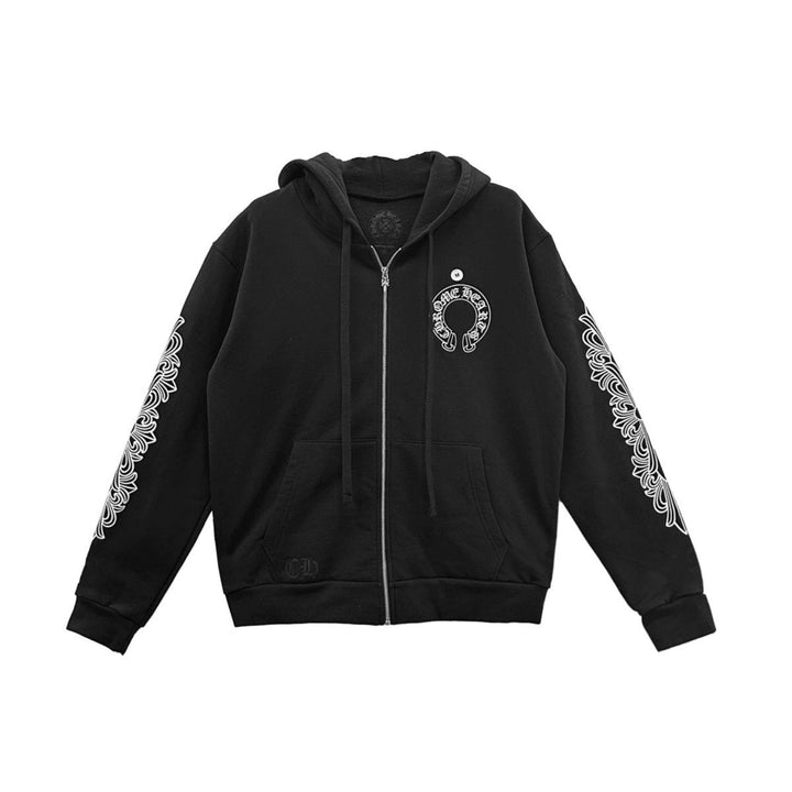 Chrome Hearts Horseshoe Floral Sleeve Fleece Zip Up Hoodie - SHENGLI ROAD MARKET