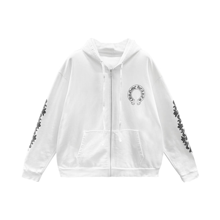 Chrome Hearts Horseshoe Floral Sleeve Fleece Zip Up Hoodie - SHENGLI ROAD MARKET