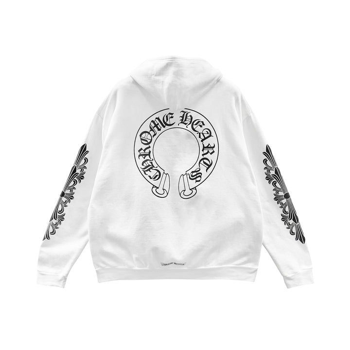 Chrome Hearts Horseshoe Floral Sleeve Fleece Zip Up Hoodie - SHENGLI ROAD MARKET