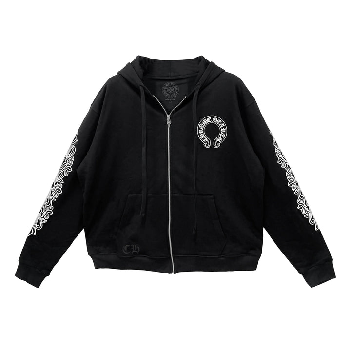 Chrome Hearts Horseshoe Floral Sleeve Thermal Zip Up Hoodie - SHENGLI ROAD MARKET