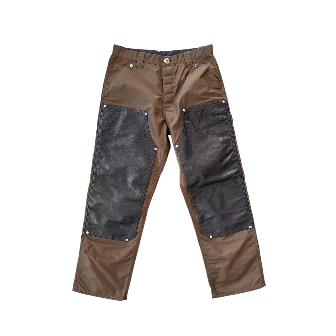 Chrome Hearts Khaki Leather Double Knee Carpenter Pants - SHENGLI ROAD MARKET