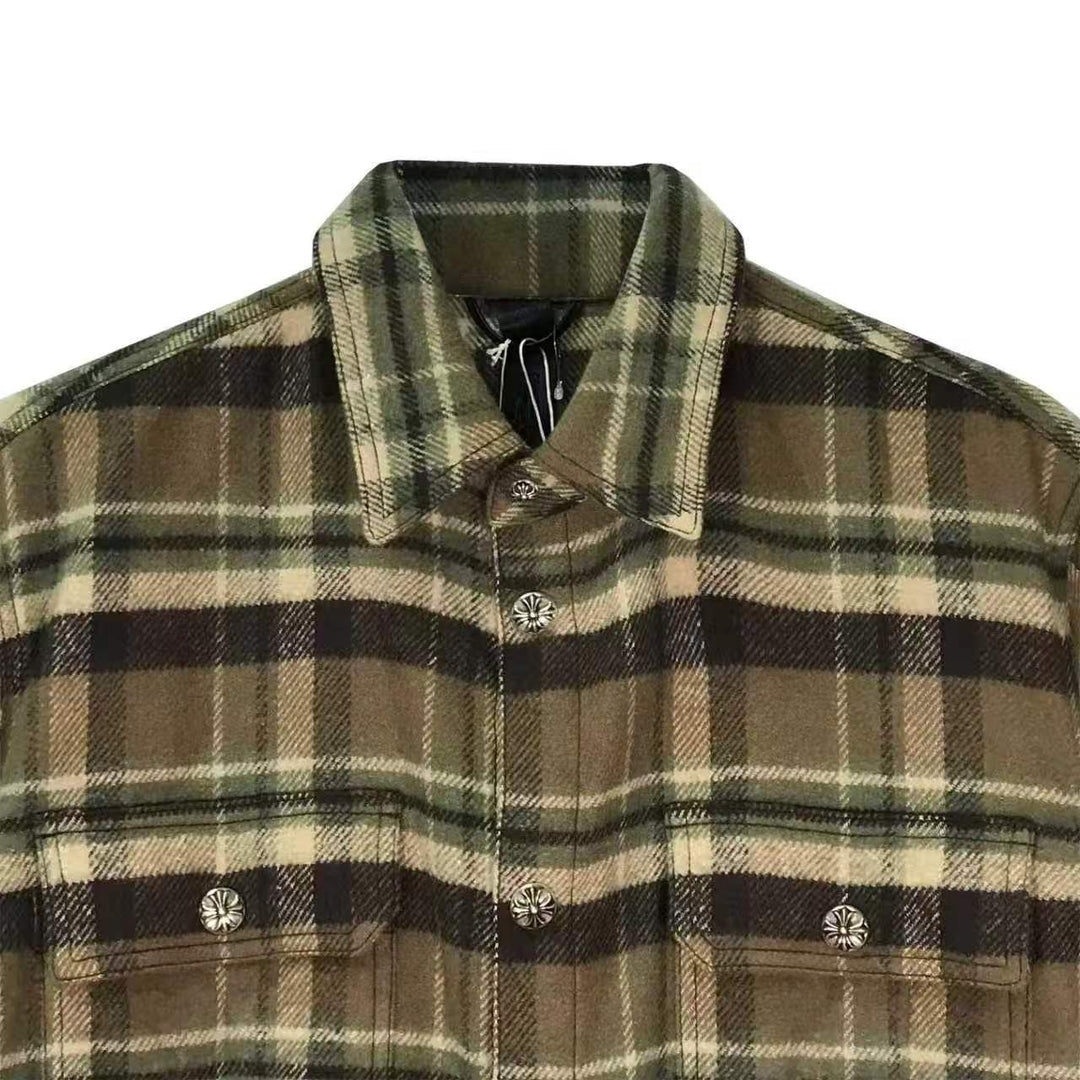 Chrome Hearts Khaki Work Dog Plaid Shirt Flannel Jacket - SHENGLI ROAD MARKET