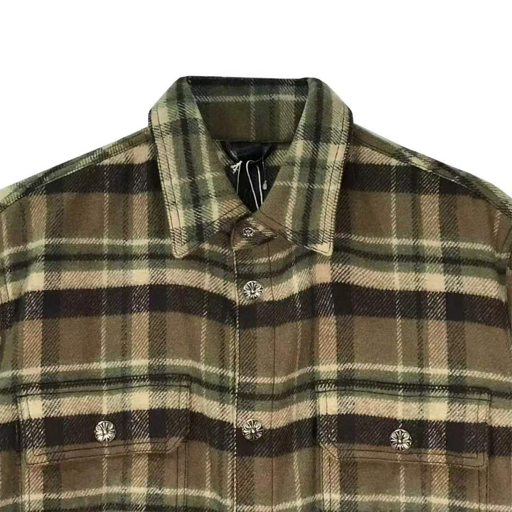 Chrome Hearts Khaki Work Dog Plaid Shirt Flannel Jacket - SHENGLI ROAD MARKET