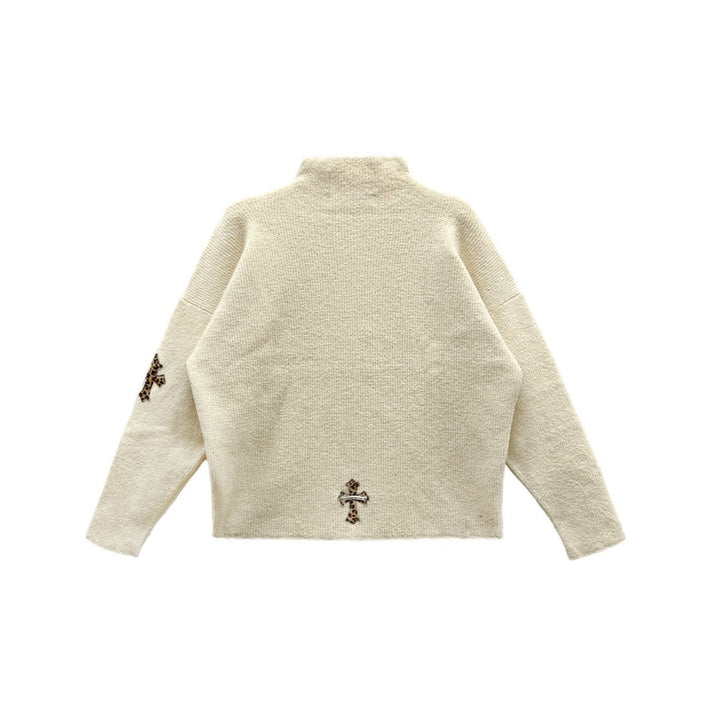 Chrome Hearts Knitted Cream Cheetah Cross Patch Sweater - SHENGLI ROAD MARKET